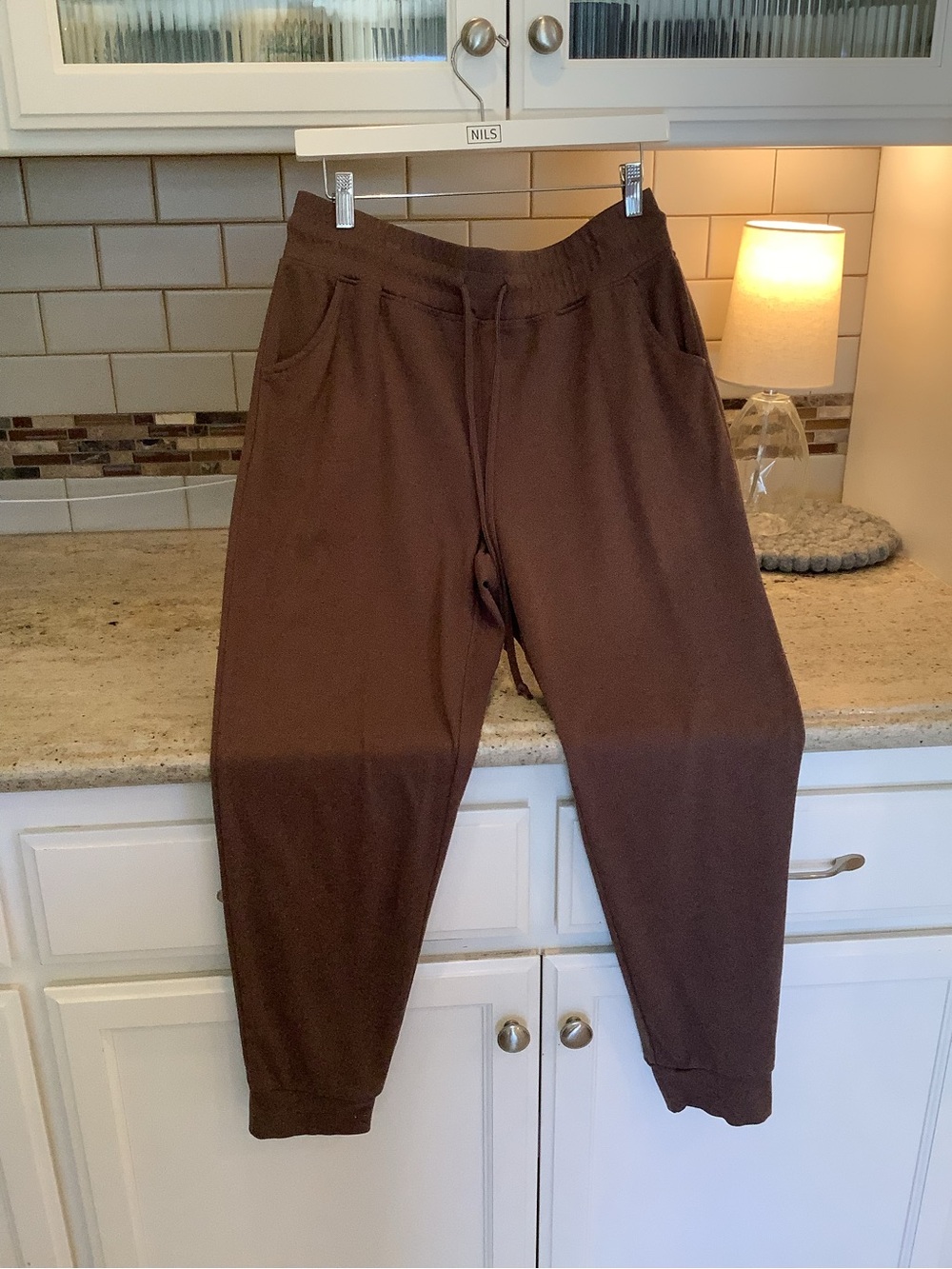 Ebb & Flow Brown Joggers ~ Size Large Pull On Tie Waist